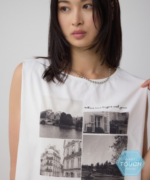 AZUL by moussy(アズールバイマウジー)の「C/T冷感フォトプリントノースリーブTシャツ(Tシャツ/カットソー・レディース・ブラック/ライトベージュ/オフホワイト・FREE)」の2枚目の写真