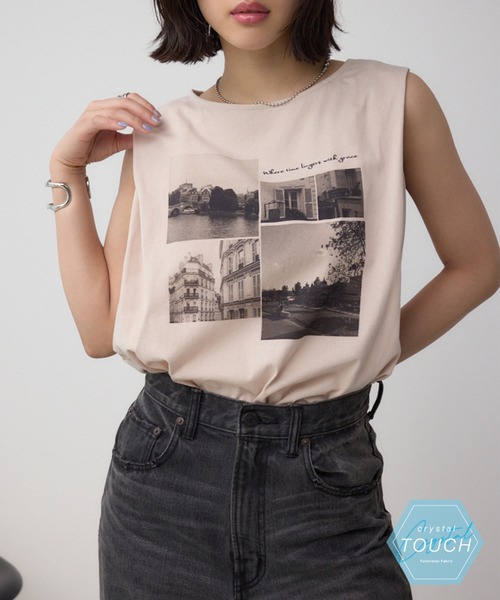 AZUL by moussy(アズールバイマウジー)の「C/T冷感フォトプリントノースリーブTシャツ(Tシャツ/カットソー・レディース・ブラック/ライトベージュ/オフホワイト・FREE)」の3枚目の写真