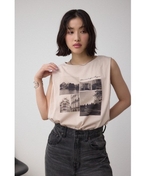 AZUL by moussy(アズールバイマウジー)の「C/T冷感フォトプリントノースリーブTシャツ(Tシャツ/カットソー・レディース・ブラック/ライトベージュ/オフホワイト・FREE)」の14枚目の写真