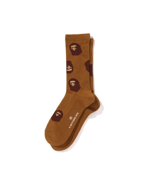 A BATHING APE（アベイシングエイプ）の「APE HEAD PATTERN SOCKS（ソックス/靴下・メンズ・パープル/ホワイト/ブラウン・LARGE/MEDIUM）」の3枚目の写真