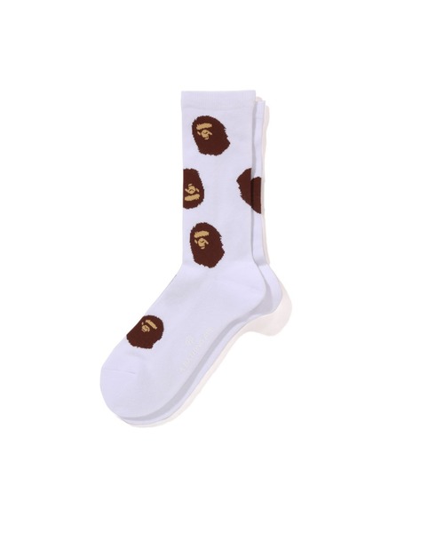 A BATHING APE（アベイシングエイプ）の「APE HEAD PATTERN SOCKS（ソックス/靴下・メンズ・パープル/ホワイト/ブラウン・LARGE/MEDIUM）」の2枚目の写真