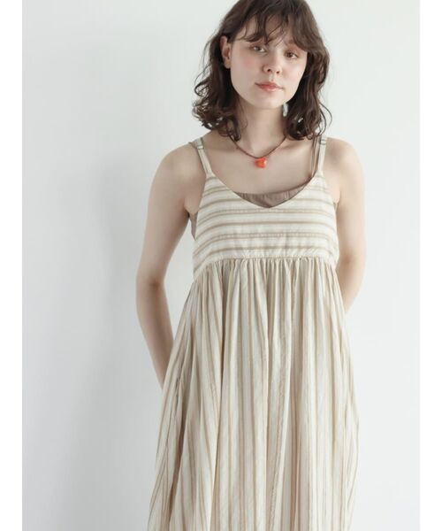 FIKA.(フィーカ)の「Stripe cotton cami onepiece(ワンピース・レディース・ベージュ系/ネイビー・MEDIUM)」の3枚目の写真
