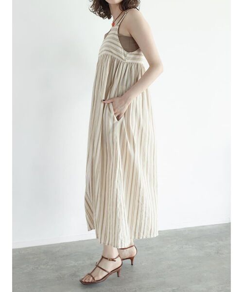 FIKA.(フィーカ)の「Stripe cotton cami onepiece(ワンピース・レディース・ベージュ系/ネイビー・MEDIUM)」の7枚目の写真