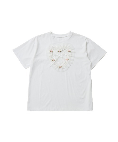 Lace and tulle frill heart T-shirt（Tシャツ/カットソー）｜Lolime