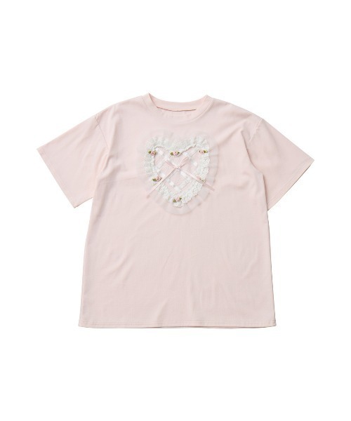 Lace and tulle frill heart T-shirt（Tシャツ/カットソー）｜Lolime 