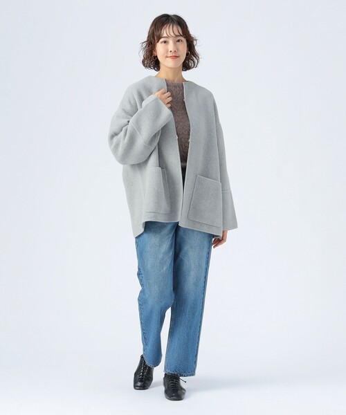 セール】リバー ノーカラー ハーフ ジャケット（ノーカラージャケット