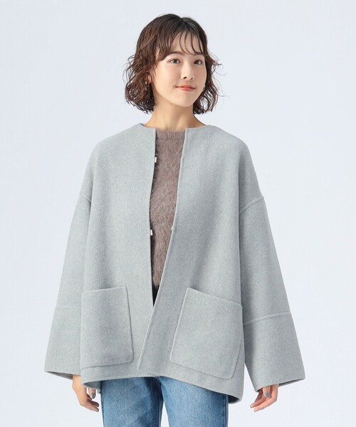 BEAMS HEART（ビームスハート）の「リバー ノーカラー ハーフ ジャケット（ノーカラージャケット・レディース・ネイビー/ブラウン/グレー・FREE）」の7枚目の写真