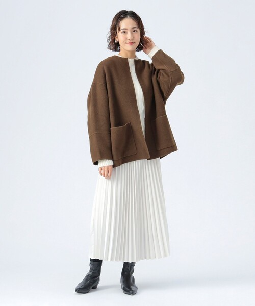 連休セール❤️23区　ウールリバーノーカラージャケット セール】リバー ノーカラー ハーフ ジャケット（ノーカラージャケット