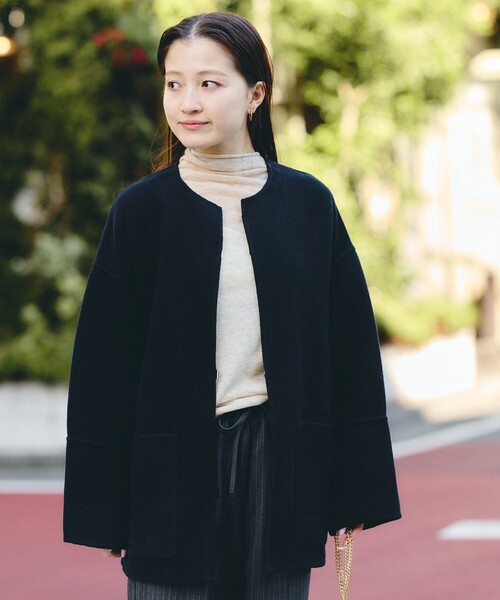 セール】リバー ノーカラー ハーフ ジャケット（ノーカラージャケット