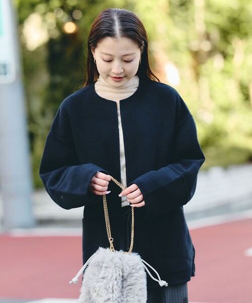 セール】リバー ノーカラー ハーフ ジャケット（ノーカラージャケット