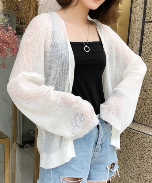 shoppinggo（ショッピングゴー）の「ニットカーディガン ショート レディース カーディガン サマーニット（カーディガン/ボレロ・レディース・ブラック/キャメル/ホワイト/ベージュ・FREE）」の6枚目の写真