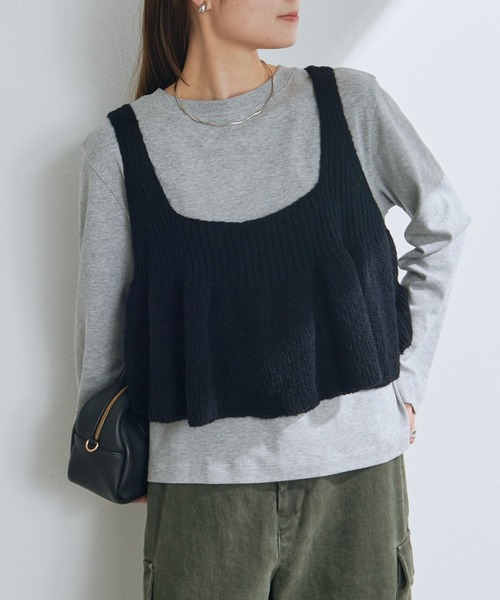 リブ×畦ニットビスチェ（ベスト）｜PUAL CE CIN（ピュアルセシン）の