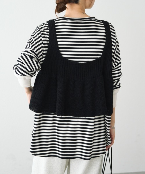 PUAL CE CIN（ピュアルセシン）の「リブ×畦ニットビスチェ（ベスト・レディース・ブラック/ダークブラウン/ベージュ・FREE）」の9枚目の写真