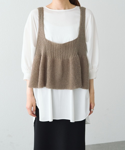 PUAL CE CIN（ピュアルセシン）の「リブ×畦ニットビスチェ（ベスト・レディース・ブラック/ダークブラウン/ベージュ・FREE）」の8枚目の写真