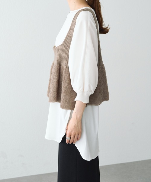 PUAL CE CIN（ピュアルセシン）の「リブ×畦ニットビスチェ（ベスト・レディース・ブラック/ダークブラウン/ベージュ・FREE）」の7枚目の写真