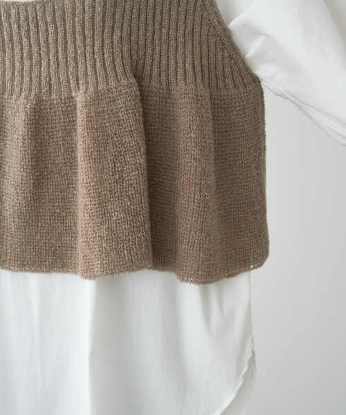 PUAL CE CIN（ピュアルセシン）の「リブ×畦ニットビスチェ（ベスト・レディース・ブラック/ダークブラウン/ベージュ・FREE）」の4枚目の写真