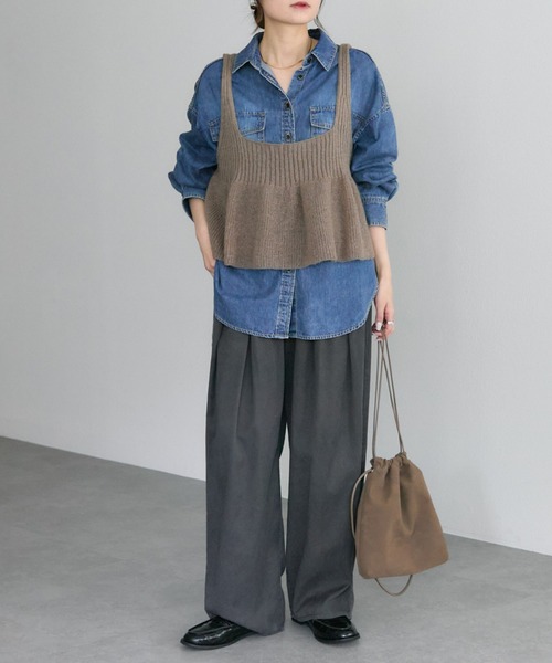 PUAL CE CIN（ピュアルセシン）の「リブ×畦ニットビスチェ（ベスト・レディース・ブラック/ダークブラウン/ベージュ・FREE）」の13枚目の写真