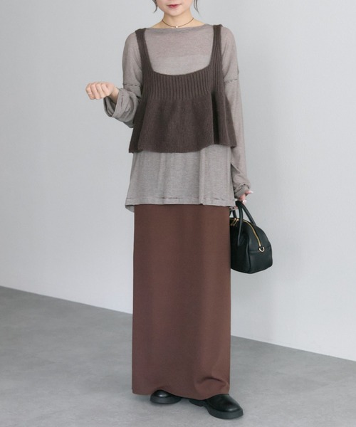 PUAL CE CIN（ピュアルセシン）の「リブ×畦ニットビスチェ（ベスト・レディース・ブラック/ダークブラウン/ベージュ・FREE）」の14枚目の写真