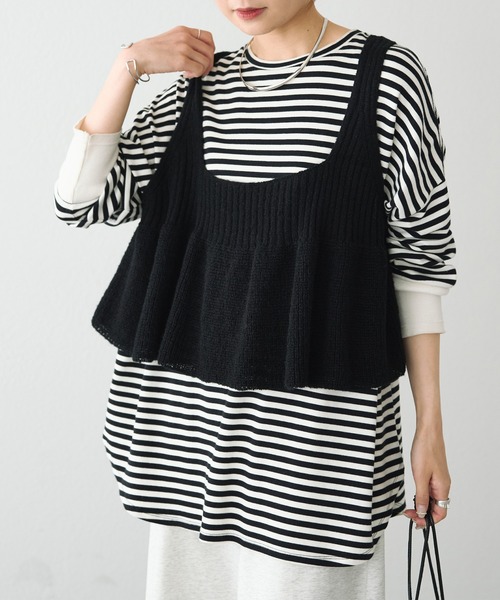 PUAL CE CIN（ピュアルセシン）の「リブ×畦ニットビスチェ（ベスト・レディース・ブラック/ダークブラウン/ベージュ・FREE）」の16枚目の写真