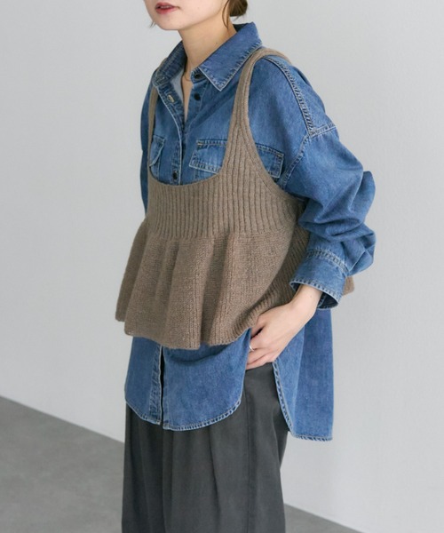 PUAL CE CIN（ピュアルセシン）の「リブ×畦ニットビスチェ（ベスト・レディース・ブラック/ダークブラウン/ベージュ・FREE）」の11枚目の写真