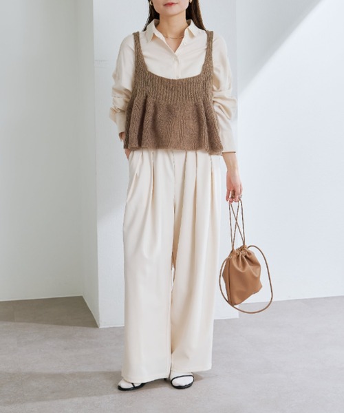 PUAL CE CIN（ピュアルセシン）の「リブ×畦ニットビスチェ（ベスト・レディース・ブラック/ダークブラウン/ベージュ・FREE）」の20枚目の写真