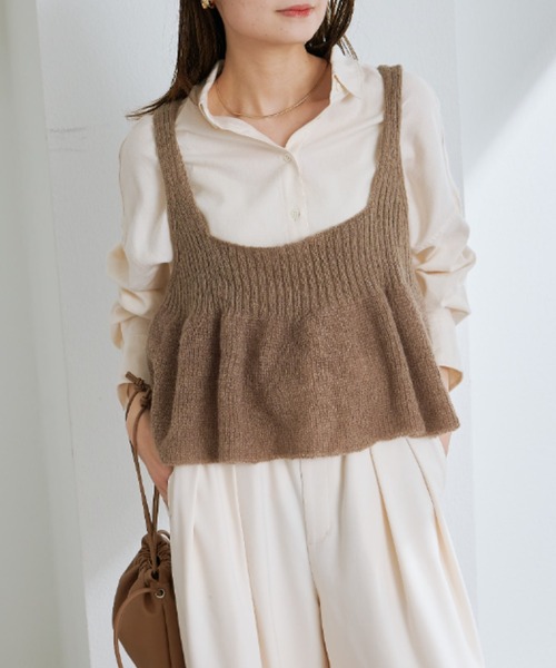 PUAL CE CIN（ピュアルセシン）の「リブ×畦ニットビスチェ（ベスト・レディース・ブラック/ダークブラウン/ベージュ・FREE）」の18枚目の写真