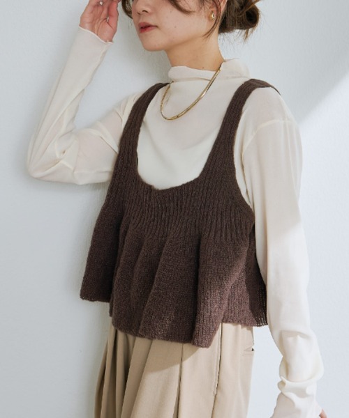 PUAL CE CIN（ピュアルセシン）の「リブ×畦ニットビスチェ（ベスト・レディース・ブラック/ダークブラウン/ベージュ・FREE）」の22枚目の写真