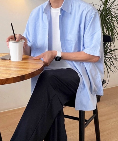 CERCA（チェルカ）の「【NOWLE】夏の定番 リラックス 半袖 コットン シャツ（シャツ/ブラウス・メンズ・ライトブルー・MEDIUM）」の4枚目の写真