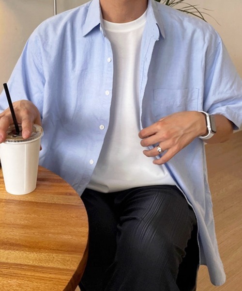 CERCA（チェルカ）の「【NOWLE】夏の定番 リラックス 半袖 コットン シャツ（シャツ/ブラウス・メンズ・ライトブルー・MEDIUM）」の10枚目の写真