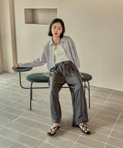 LEPSIM（レプシィム）の「シアーカラーストライプシャツ　579677（シャツ/ブラウス・レディース・ライトブルー/ライトグレー/ライトピンク/ベージュ・FREE）」の6枚目の写真