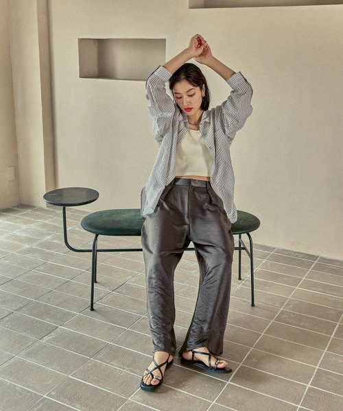 LEPSIM（レプシィム）の「シアーカラーストライプシャツ　579677（シャツ/ブラウス・レディース・ライトブルー/ライトグレー/ライトピンク/ベージュ・FREE）」の7枚目の写真