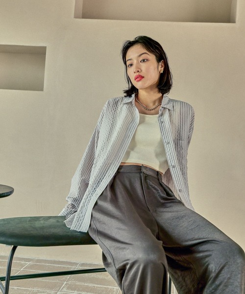 LEPSIM（レプシィム）の「シアーカラーストライプシャツ　579677（シャツ/ブラウス・レディース・ライトブルー/ライトグレー/ライトピンク/ベージュ・FREE）」の9枚目の写真