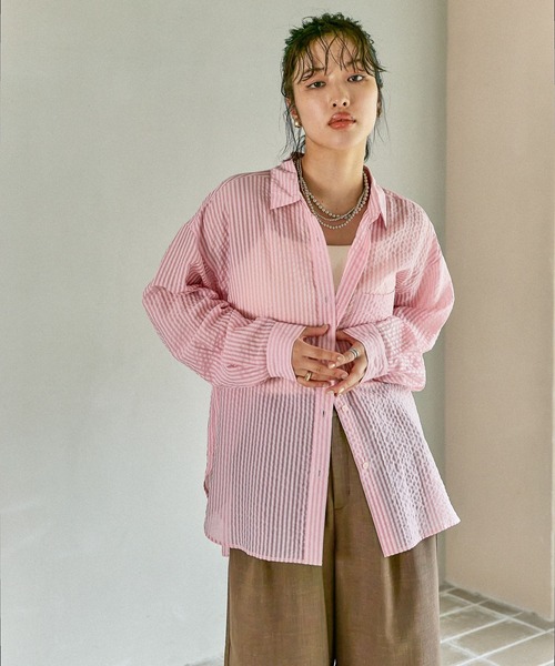 LEPSIM（レプシィム）の「シアーカラーストライプシャツ　579677（シャツ/ブラウス・レディース・ライトブルー/ライトグレー/ライトピンク/ベージュ・FREE）」の18枚目の写真