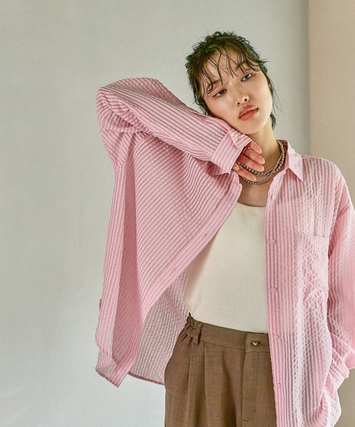 LEPSIM（レプシィム）の「シアーカラーストライプシャツ　579677（シャツ/ブラウス・レディース・ライトブルー/ライトグレー/ライトピンク/ベージュ・FREE）」の19枚目の写真