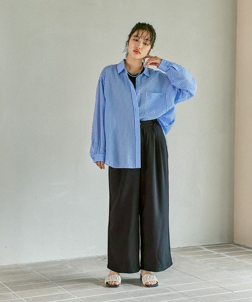 LEPSIM（レプシィム）の「シアーカラーストライプシャツ　579677（シャツ/ブラウス・レディース・ライトブルー/ライトグレー/ライトピンク/ベージュ・FREE）」の22枚目の写真