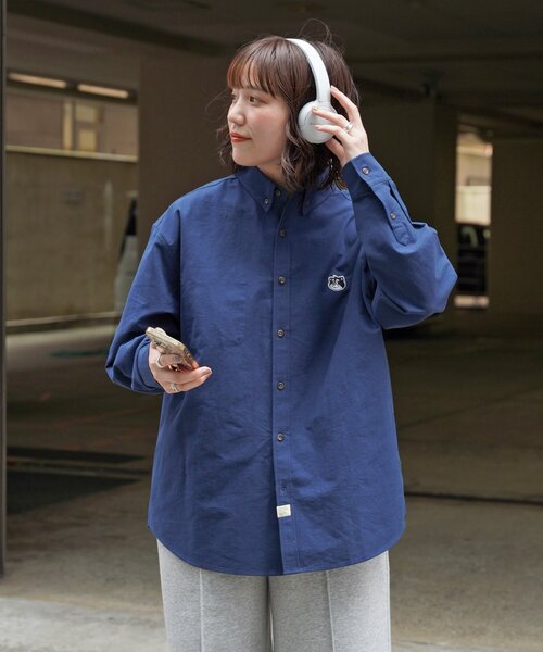 ブラウス シャツ 「ANYMAL」1ポイント刺繍長袖オックスフォードシャツ レディース メンズ ANYMAL】1ポイント刺繍長袖オックスフォードシャツ（シャツ
