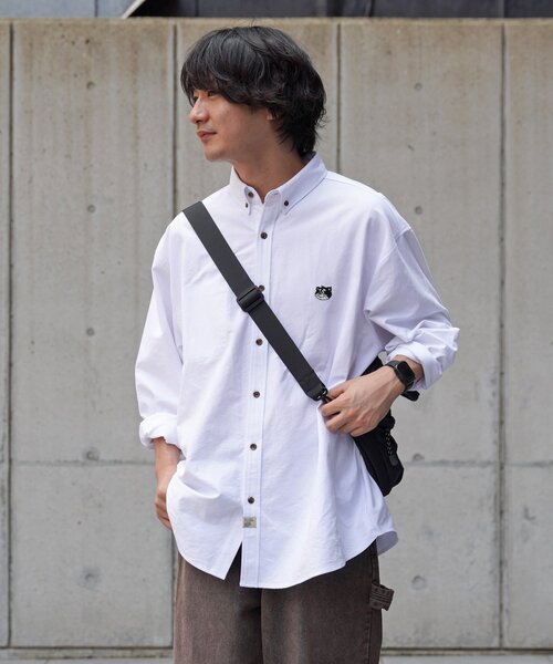ブラウス シャツ 「ANYMAL」1ポイント刺繍長袖オックスフォードシャツ レディース メンズ ANYMAL】1ポイント刺繍長袖オックスフォードシャツ（シャツ