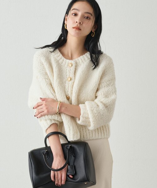 LOUNGEDRESS（ラウンジドレス）の「【20周年限定】イタリアヤーン手編みニットカーデ（ニット/セーター・レディース・レッド/オフホワイト/ネイビー・FREE）」の6枚目の写真