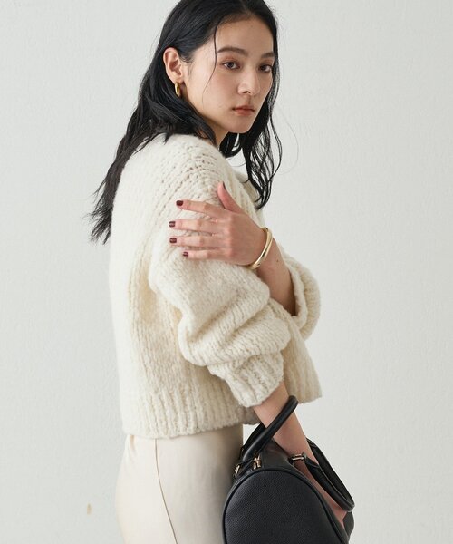 LOUNGEDRESS（ラウンジドレス）の「【20周年限定】イタリアヤーン手編みニットカーデ（ニット/セーター・レディース・レッド/オフホワイト/ネイビー・FREE）」の10枚目の写真