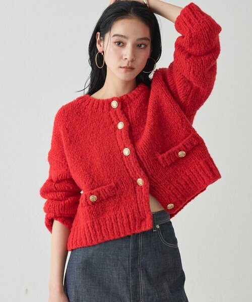 SJ本脇 美品★レアな赤色★Dale of Norway ★手編みニット 20周年限定】イタリアヤーン手編みニットカーデ（ニット/セーター