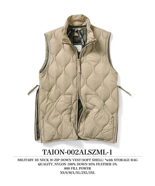 TAION(タイオン)の「【TAION(タイオン)】〈ユニセックス〉ミリタリー ハイネックWジップ ダウンベスト-ソフトシェル(ダウンベスト・メンズ・ブラック・L/M/S)」の4枚目の写真