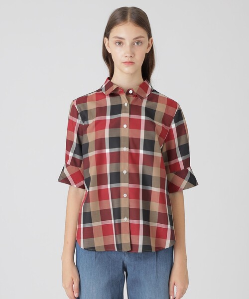 BLUE LABEL CRESTBRIDGE(ブルーレーベルクレストブリッジ)の「クレストブリッジチェックブラウス(シャツ/ブラウス・レディース・レッド/ベージュ系その他/ライトブルー・38/36)」の7枚目の写真