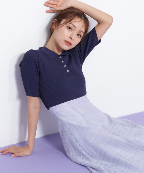 JILL by JILL STUART（ジルバイジルスチュアート）の「◇ポロ衿ドッキングワンピース（ワンピース・レディース・ブラック/ホワイト/ネイビー・FREE）」の4枚目の写真