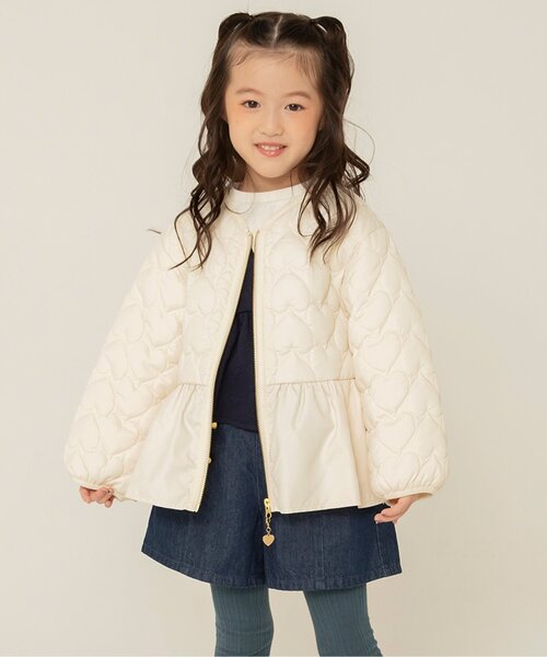 apres les cours(アプレレクール)の「ペプラムハートキルトアウター(ブルゾン・キッズ・ブラック/ピンク/アイボリー・80/130/140/120/110/90/100)」の2枚目の写真