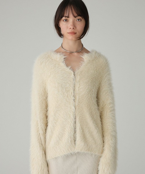 BABYLONE（バビロン）の「ロングシャギーカーデ（カーディガン/ボレロ・レディース・ブラック/オフホワイト/ボルドー・フリー）」の2枚目の写真