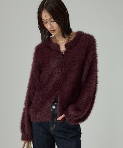 BABYLONE（バビロン）の「ロングシャギーカーデ（カーディガン/ボレロ・レディース・ブラック/オフホワイト/ボルドー・フリー）」の3枚目の写真