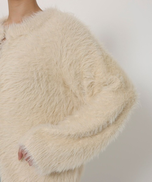 BABYLONE（バビロン）の「ロングシャギーカーデ（カーディガン/ボレロ・レディース・ブラック/オフホワイト/ボルドー・フリー）」の4枚目の写真