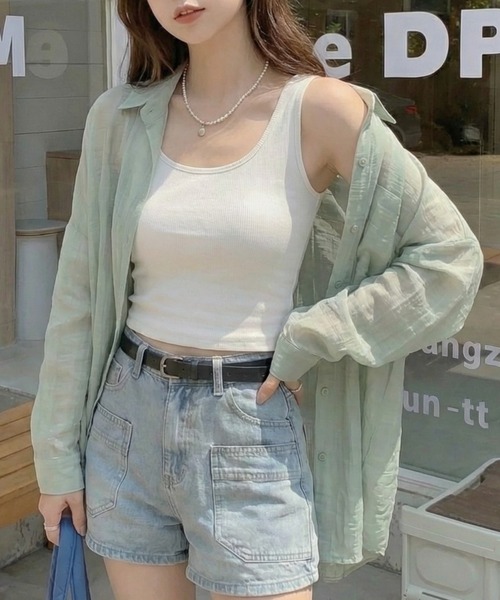 cammie(キャミー)の「セミシアーシャツ(シャツ/ブラウス・レディース・モスグリーン/ホワイト・LARGE/MEDIUM)」の2枚目の写真