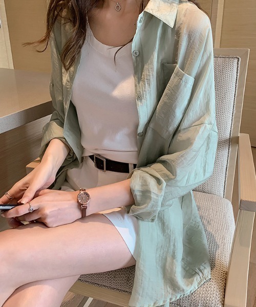 cammie(キャミー)の「セミシアーシャツ(シャツ/ブラウス・レディース・モスグリーン/ホワイト・LARGE/MEDIUM)」の6枚目の写真