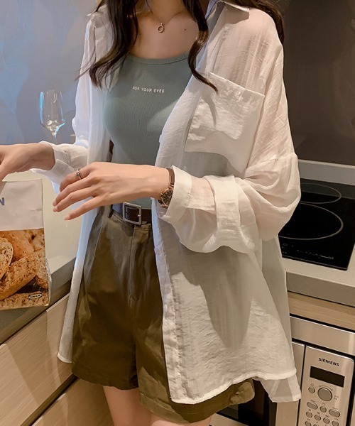 cammie(キャミー)の「セミシアーシャツ(シャツ/ブラウス・レディース・モスグリーン/ホワイト・LARGE/MEDIUM)」の4枚目の写真
